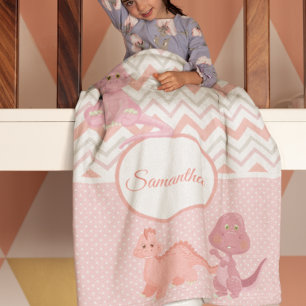 Baby Rosa Dinosaur Chevron Personlig Fleecefilt