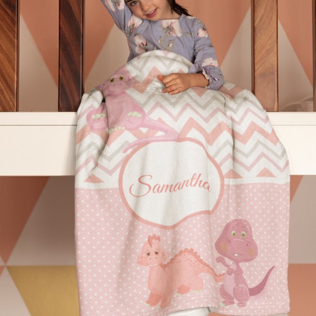 Baby Rosa Dinosaur Chevron Personlig Fleecefilt (Skapare uppladdad)