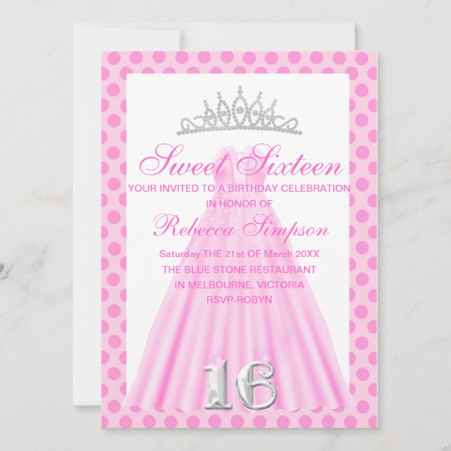 Baby Rosa Dress Sweet sixteen Birthday Inbjudan (Framsida)