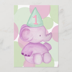 Baby Rosa Elephant 1:a födelsedag Party Inbjudan