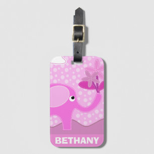 Baby Rosa Elephant and Flowers Personlig Bagagebricka