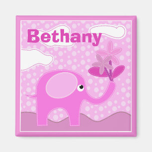 Baby Rosa Elephant and Flowers Personlig Magnet