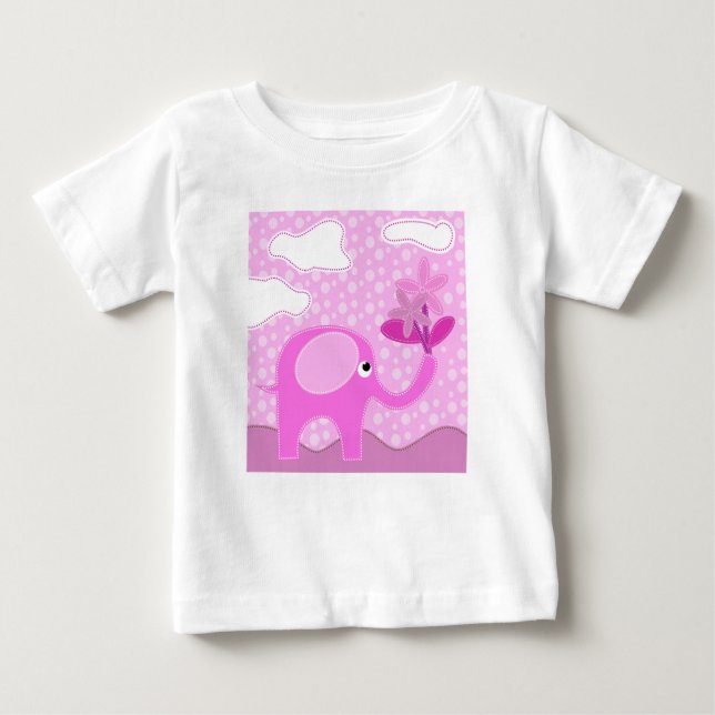 Baby Rosa Elephant and Flowers T Shirt (Framsida)