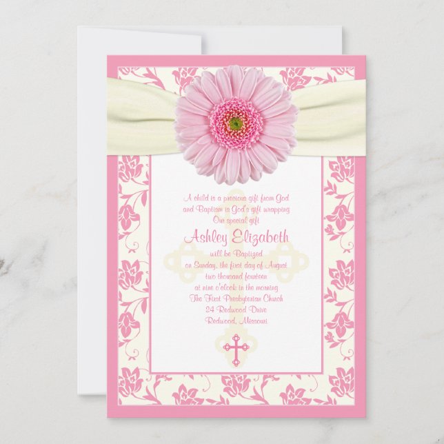 Baby Rosa Gerbera Ivory Baptism-inbjudan Inbjudningar (Framsida)