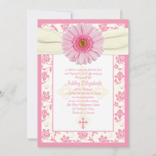 Baby Rosa Gerbera Ivory Baptism-inbjudan Inbjudningar