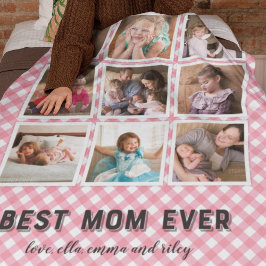 Baby Rosa Gingham Best Mamma Aldrig Photo Collage Fleecefilt