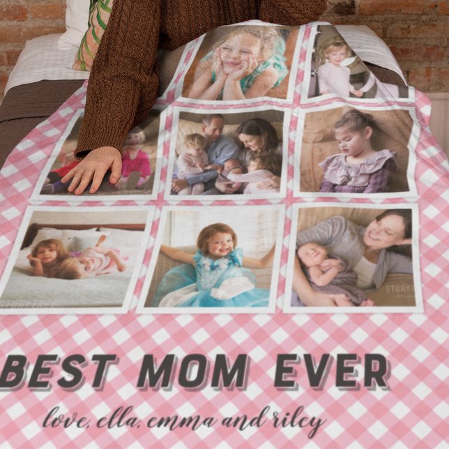 Baby Rosa Gingham Best Mamma Aldrig Photo Collage Fleecefilt (Skapare uppladdad)