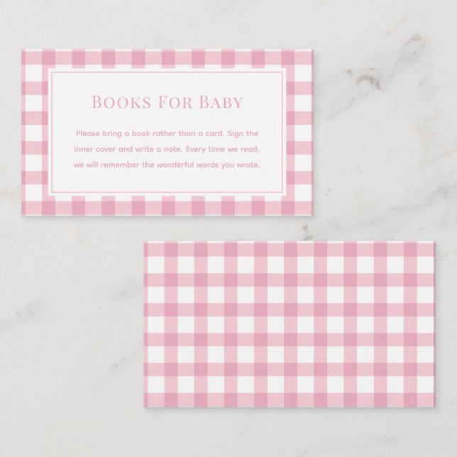 Baby Rosa Gingham Girl Baby Shower Bokar för Baby Tilläggskort (Fram/baksida)
