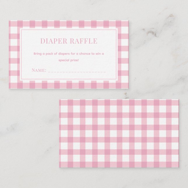 Baby Rosa Gingham Girl Baby Shower Diaper Raffle Tilläggskort (Fram/baksida)