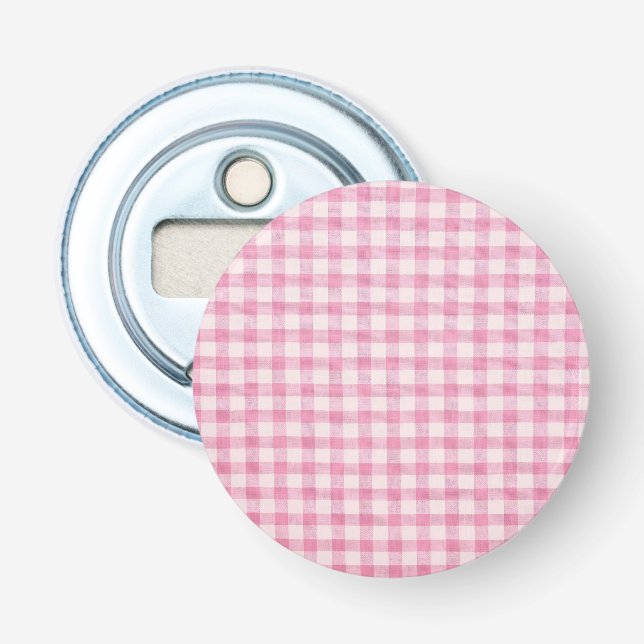 Baby Rosa Gingham Mönster Flasköppnare (Framsidan)