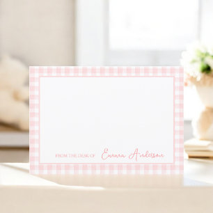 Baby Rosa Gingham Personal Stationery Tack Kort