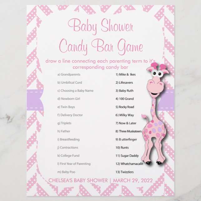 Baby Rosa Giraffe Pojke Shower - Game Reklamblad (Framsidan)