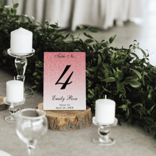 Baby Rosa Glam Glitter Bordsnummer Card