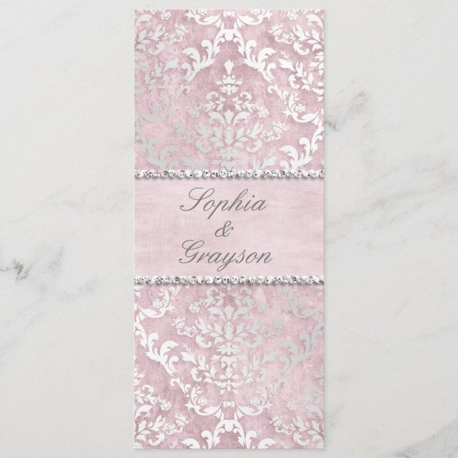 Baby Rosa Glimmer Damask Wedding Meny (Framsida)