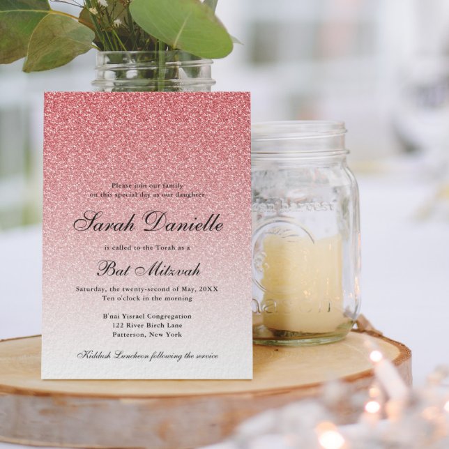 Baby Rosa Glitter Glam Bat mitzvah Inbjudningar (Skapare uppladdad)