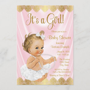 Baby Rosa Guld Tutu Pärlor Barnkalas Inbjudningar
