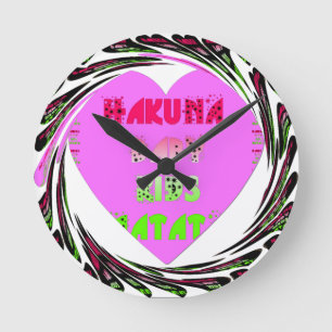 Baby Rosa Hearts Hakuna Matata Baby Kids Design.p Rund Klocka