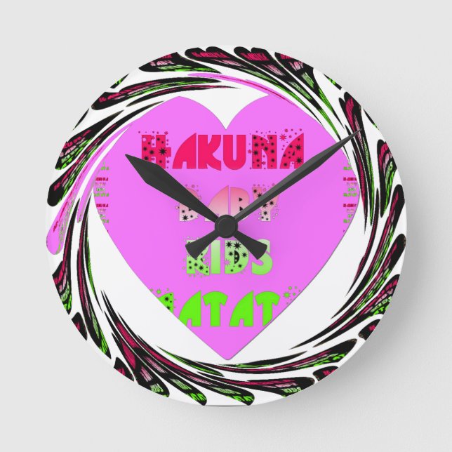 Baby Rosa Hearts Hakuna Matata Baby Kids Design.p Rund Klocka (Framsida)
