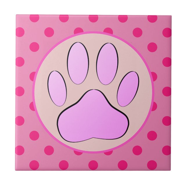 Baby Rosa Hund Pawprint Polka dots Round Ram Kakelplatta (Framsidan)