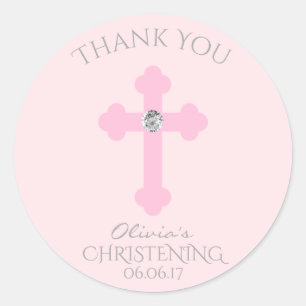 Baby Rosa Kor Baptism/Tack från den kristna flicka Runt Klistermärke