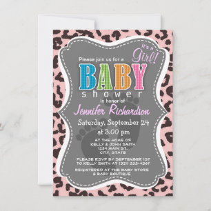 Baby Rosa Leopard Animal Print Inbjudningar