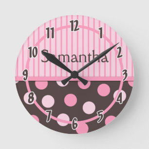 Baby Rosa Modern Mod Polka Dot Personlig Clock Rund Klocka