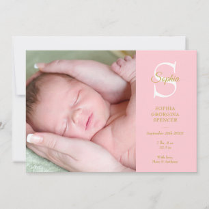Baby Rosa Monogram Födelse 4 Bilder Modern Meddelande