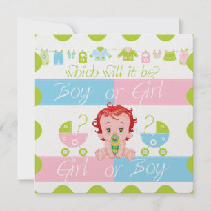 Baby Rosa och Blå Köns Avslöjande Fest Inbjudan