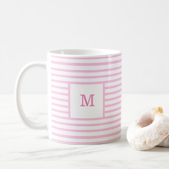 Baby Rosa och Rand Anpassningsbar Monogram Kaffemugg (Med munk)