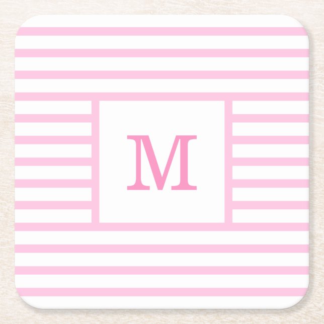 Baby Rosa och Rand Anpassningsbar Monogram Underlägg Papper Kvadrat (Framsidan)