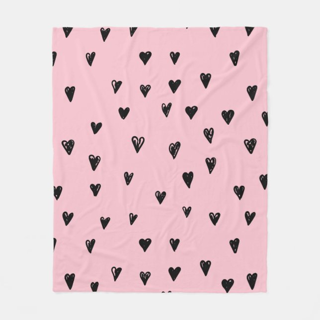 Baby Rosa och svart Doodles Cute Heart Mönster Fleecefilt (Framsidan)