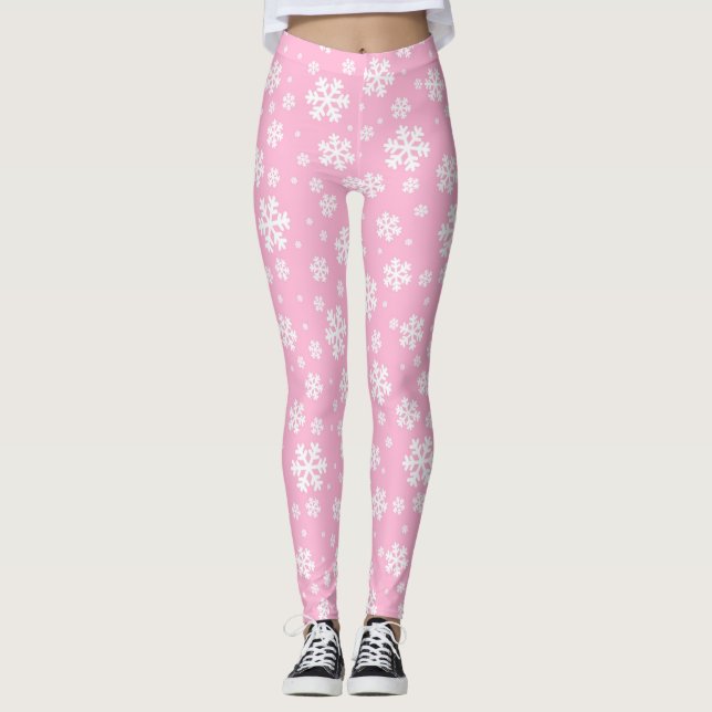 Baby Rosa och vit jul Snowflake Mönster Leggings (Framsida)