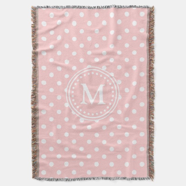 Baby Rosa och Vita Prickiga Monogram Filt (Framsidan Vertikal)
