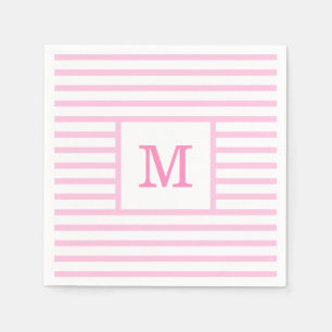 Baby Rosa och Vita Ränder Anpassad Monogram Pappersservett