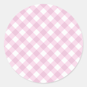 Baby Rosa och White Gingham Mönster Runt Klistermärke