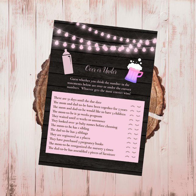 Baby-Rosa över eller under babyvisningsspel Inbjudningar (Skapare uppladdad)