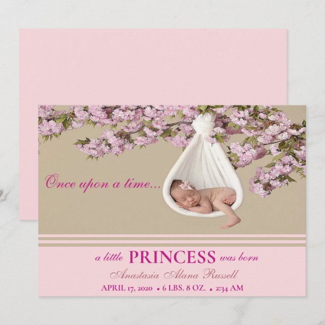 Baby Rosa Overlay Birth Notice Inbjudningar (Fram/baksida)