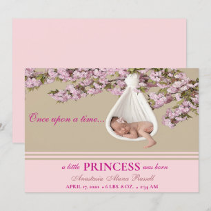 Baby Rosa Overlay Birth Notice Inbjudningar