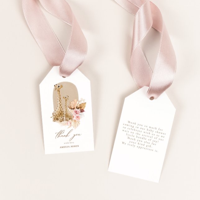 Baby Rosa Pampas Grass Giraffe Baby Shower Presentetikett (Skapare uppladdad)