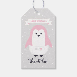 Baby Rosa Penguin Baby Shower Tack Gift Märkre Presentetikett