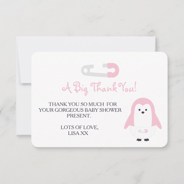 Baby Rosa Penguin Tack Inbjudningar (Framsida)