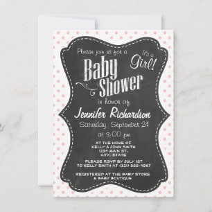 Baby Rosa Polka dots, Chalkboard Inbjudningar