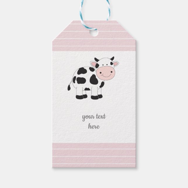 Baby Rosa Rand Cow Gift Märkres Presentetikett (Framsidan)
