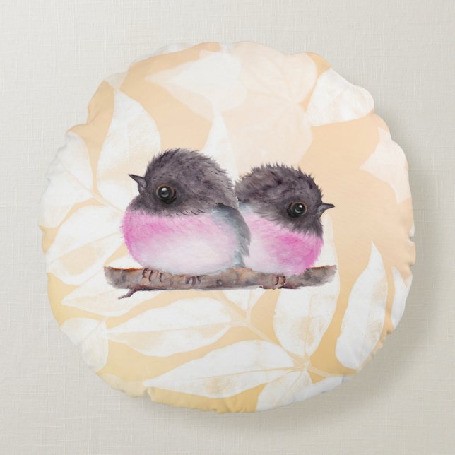 Baby Rosa Robin Birds Round Pillow Rund Kudde (Framsidan)