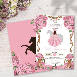 Baby Rosa ros Blommigt Western Charra Quinceanera Inbjudningar
