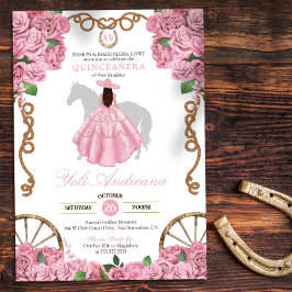 Baby Rosa ros Western Charro Quinceanera Inbjudningar