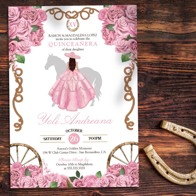 Baby Rosa ros Western Charro Quinceanera Inbjudningar (Skapare uppladdad)