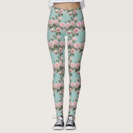 Baby Rosa Rosor Med Salvia Gröna Blad Leggings