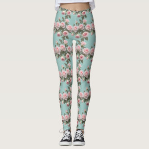 Baby Rosa Rosor Med Salvia Gröna Blad Leggings