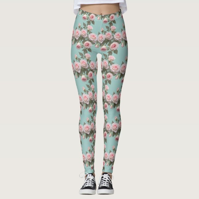 Baby Rosa Rosor Med Salvia Gröna Blad Leggings (Framsida)